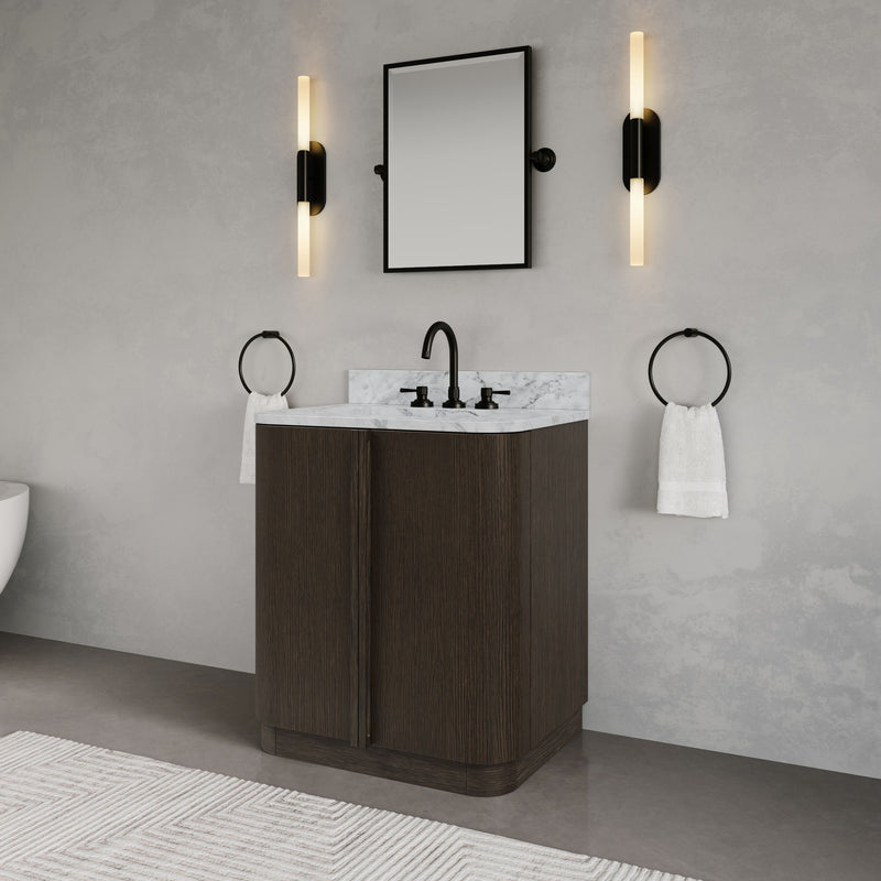 OX30CW00CO - Oxford 30 In. Single Sink Pre-Assembled Mid-Century Style Bathroom Vanity With 1" Carrara White Marble Countertop