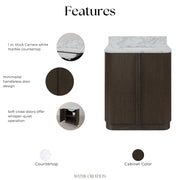 OX30CW00CO - Oxford 30 In. Single Sink Pre-Assembled Mid-Century Style Bathroom Vanity With 1" Carrara White Marble Countertop