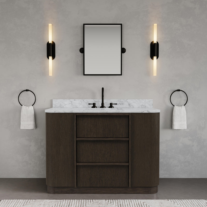 OX48CW00CO - Oxford 48 In. Single Sink Pre-Assembled Mid-Century Style Bathroom Vanity With 1" Carrara White Marble Countertop