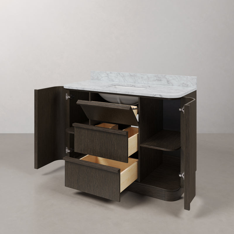 OX48CW00CO - Oxford 48 In. Single Sink Pre-Assembled Mid-Century Style Bathroom Vanity With 1" Carrara White Marble Countertop