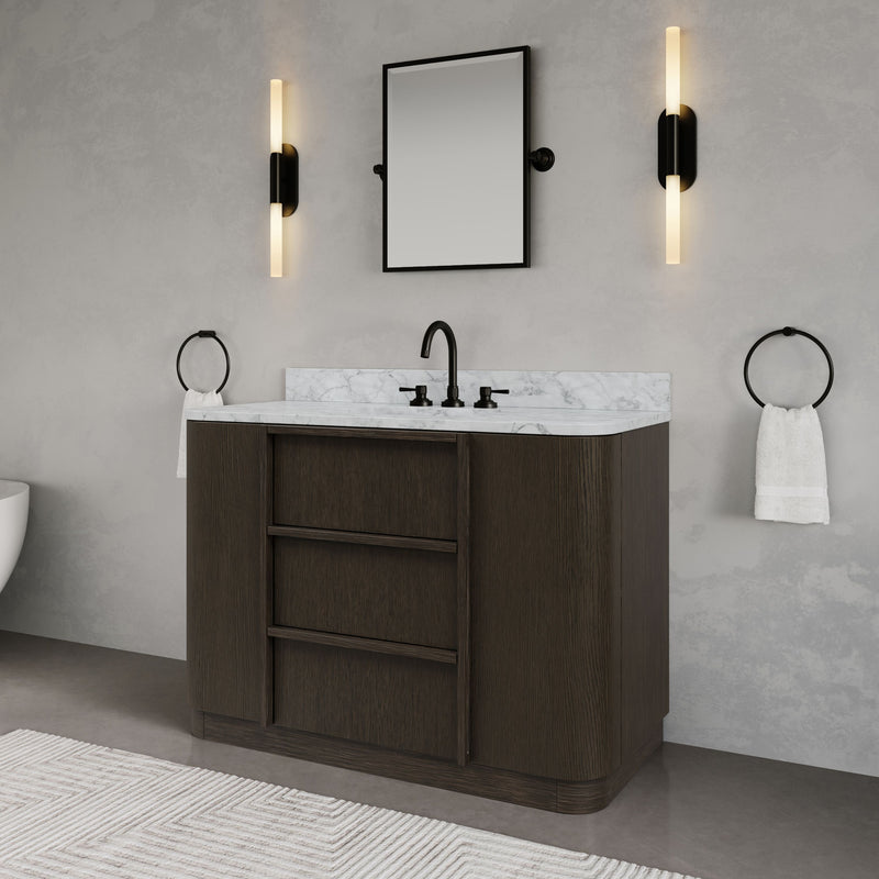 OX48CW00CO - Oxford 48 In. Single Sink Pre-Assembled Mid-Century Style Bathroom Vanity With 1" Carrara White Marble Countertop