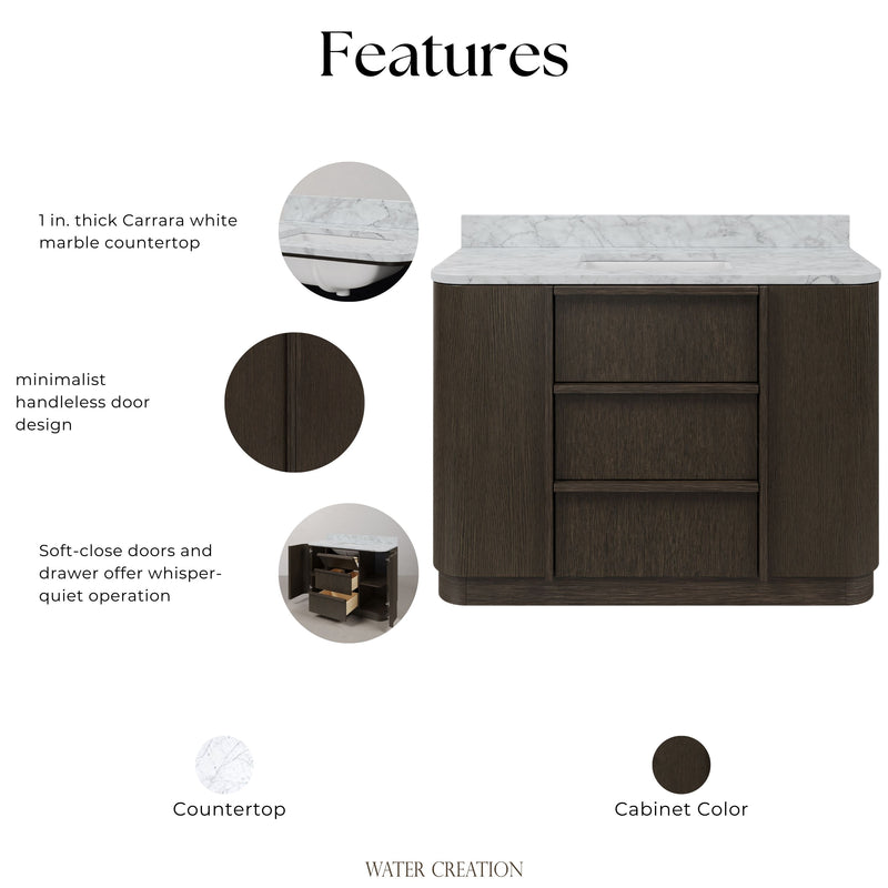 OX48CW00CO - Oxford 48 In. Single Sink Pre-Assembled Mid-Century Style Bathroom Vanity With 1" Carrara White Marble Countertop