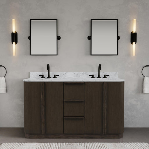 OX60CW00CO - Oxford 60 In. Double Sink Pre-Assembled Mid-Century Style Bathroom Vanity With 1" Carrara White Marble Countertop