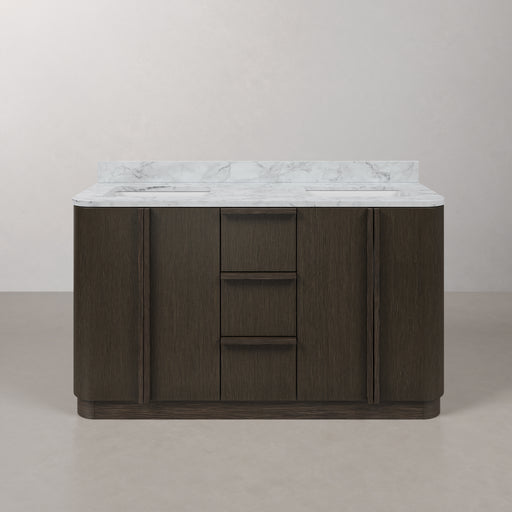 OX60CW00CO - Oxford 60 In. Double Sink Pre-Assembled Mid-Century Style Bathroom Vanity With 1" Carrara White Marble Countertop
