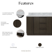 OX60CW00CO - Oxford 60 In. Double Sink Pre-Assembled Mid-Century Style Bathroom Vanity With 1" Carrara White Marble Countertop