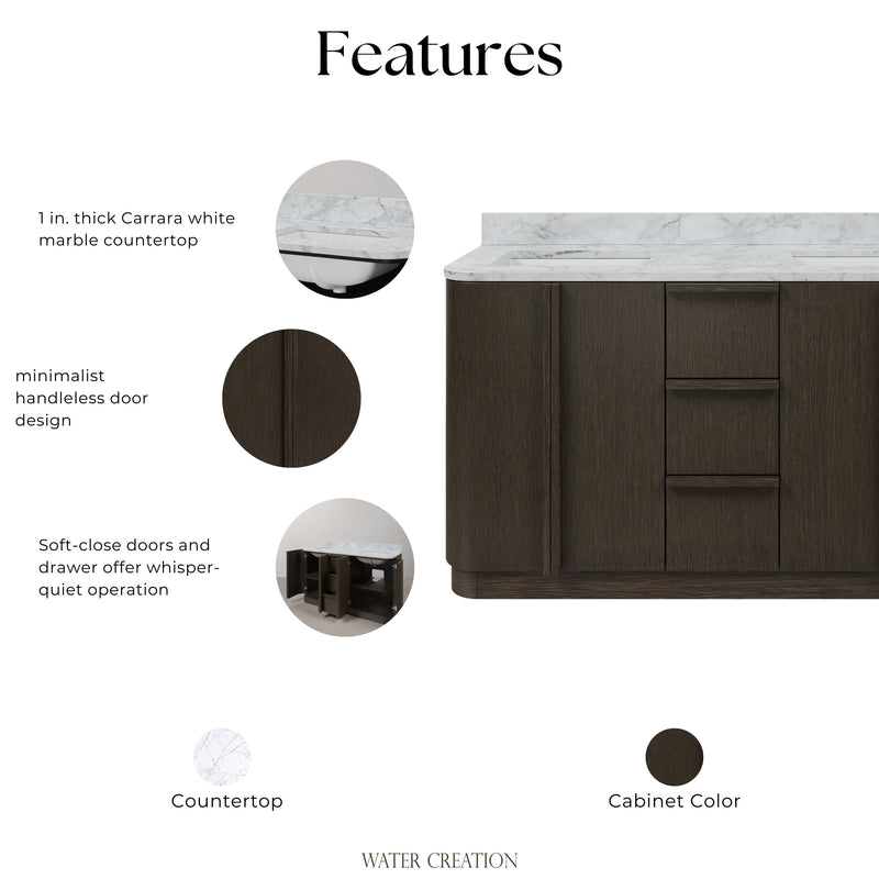 OX60CW00CO - Oxford 60 In. Double Sink Pre-Assembled Mid-Century Style Bathroom Vanity With 1" Carrara White Marble Countertop
