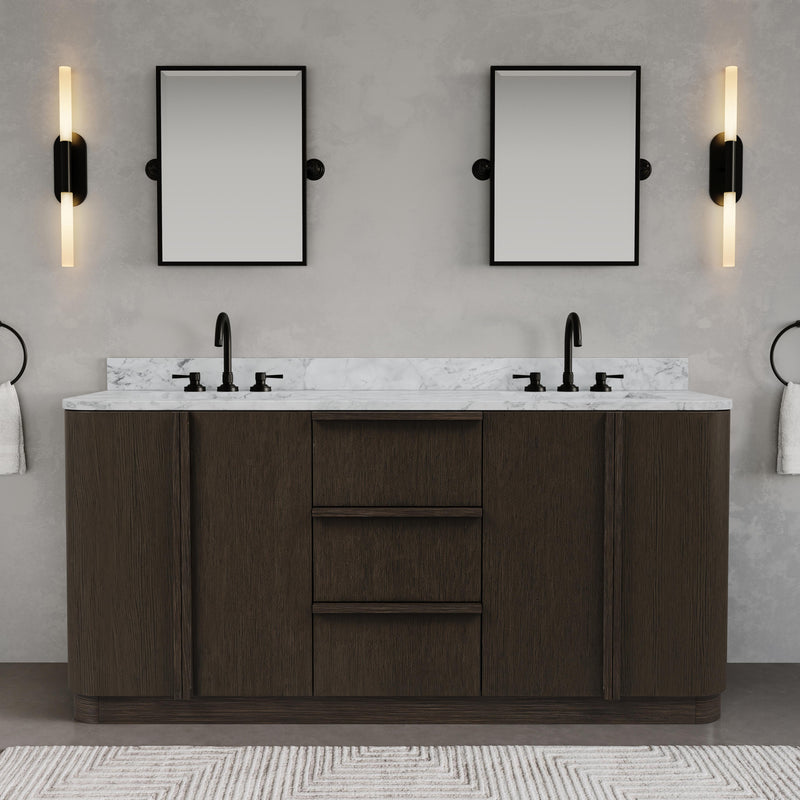 OX72CW00CO - Oxford 72 In. Double Sink Pre-Assembled Mid-Century Style Bathroom Vanity With 1" Carrara White Marble Countertop