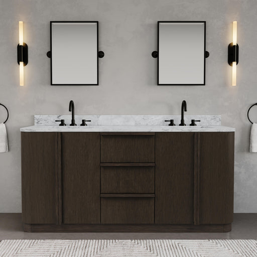 OX72CW00CO - Oxford 72 In. Double Sink Pre-Assembled Mid-Century Style Bathroom Vanity With 1" Carrara White Marble Countertop