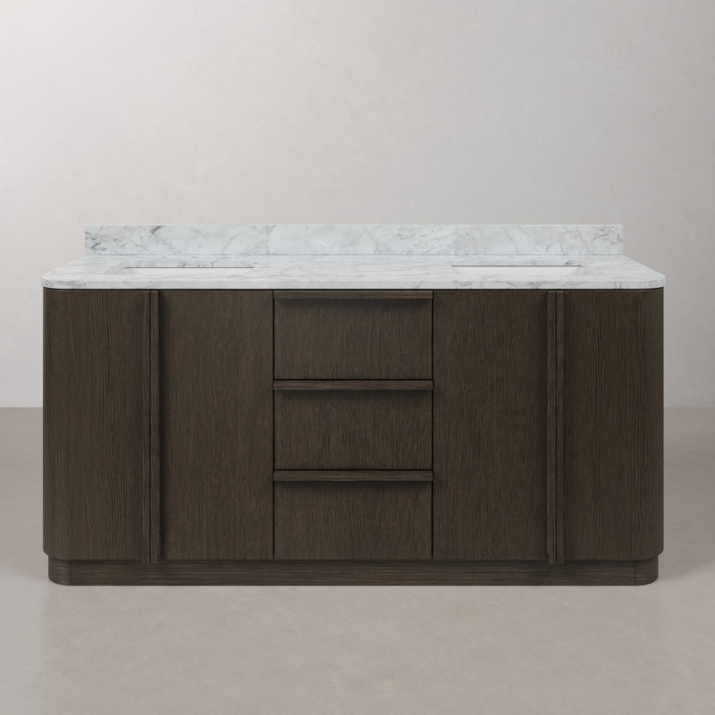 OX72CW00CO - Oxford 72 In. Double Sink Pre-Assembled Mid-Century Style Bathroom Vanity With 1" Carrara White Marble Countertop