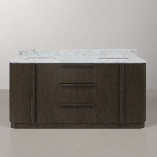 OX72CW00CO - Oxford 72 In. Double Sink Pre-Assembled Mid-Century Style Bathroom Vanity With 1" Carrara White Marble Countertop