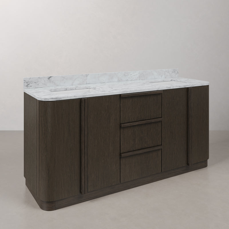 OX72CW00CO - Oxford 72 In. Double Sink Pre-Assembled Mid-Century Style Bathroom Vanity With 1" Carrara White Marble Countertop