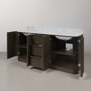 OX72CW00CO - Oxford 72 In. Double Sink Pre-Assembled Mid-Century Style Bathroom Vanity With 1" Carrara White Marble Countertop