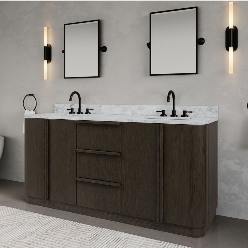 OX72CW00CO - Oxford 72 In. Double Sink Pre-Assembled Mid-Century Style Bathroom Vanity With 1" Carrara White Marble Countertop