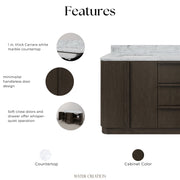 OX72CW00CO - Oxford 72 In. Double Sink Pre-Assembled Mid-Century Style Bathroom Vanity With 1" Carrara White Marble Countertop