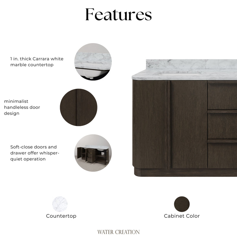 OX72CW00CO - Oxford 72 In. Double Sink Pre-Assembled Mid-Century Style Bathroom Vanity With 1" Carrara White Marble Countertop