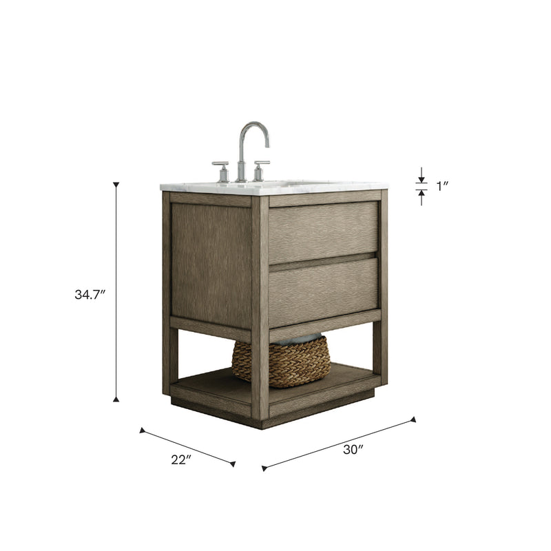Water Creation OA30CW - Oakman 30 In. Single Sink Pre-Assembled Mid-Century Style Bathroom Vanity With 1" Carrara White Marble Top