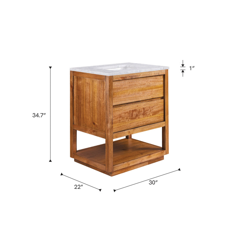 Water Creation OA30CW - Oakman 30 In. Single Sink Pre-Assembled Mid-Century Style Bathroom Vanity With 1" Carrara White Marble Top