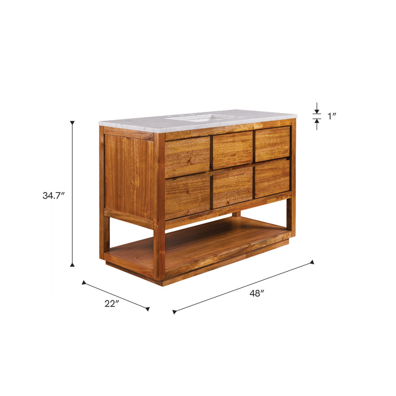 Water Creation OA48CW - Oakman 48 In. Single Sink Pre-Assembled Mid-Century Style Bathroom Vanity With 1" Carrara White Marble Top