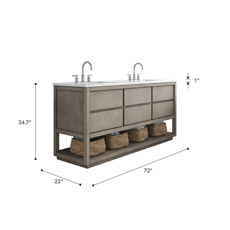 Water Creation OA72CW - Oakman 72 In. Double Sink Pre-Assembled Mid-Century Style Bathroom Vanity With 1" Carrara White Marble Top