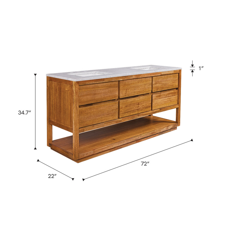 Water Creation OA72CW - Oakman 72 In. Double Sink Pre-Assembled Mid-Century Style Bathroom Vanity With 1" Carrara White Marble Top