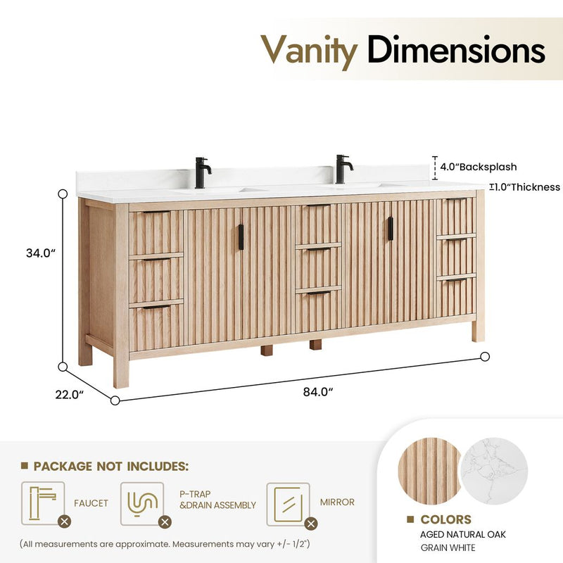 Vinnova 704284-AN-GW Shenzhen 84" Double Sink Bath Vanity in Aged Natural Oak