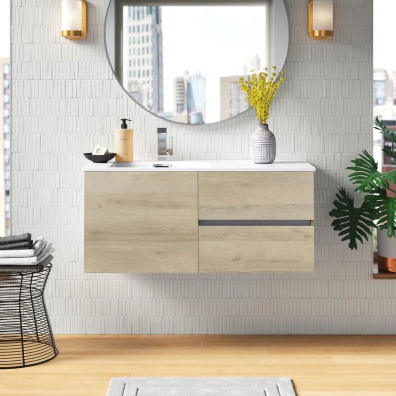 Cutler FV BW ORGANIC42 Beachwood 42" Single Sink Wall Mounted Cultured Marble Top Bathroom Vanity - Organic