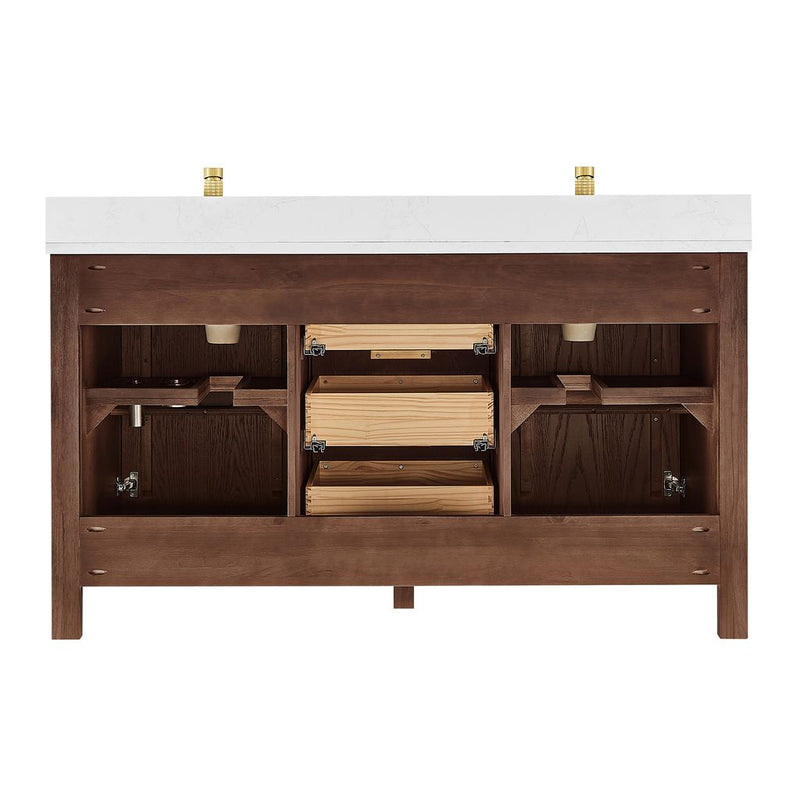 Vinnova 704260M-AD-GW Shenzhen 60M" Double Sink Bath Vanity in Aged Dark Brown Oak