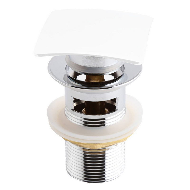 Kube Bath P102-WH Solid Brass Square Pop-Up Drain with Overflow, White