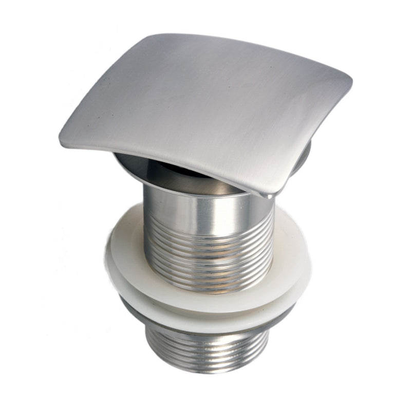 Kube Bath P102NO-BN Solid Brass Square Pop-Up Drain without Overflow, Brushed Nickel