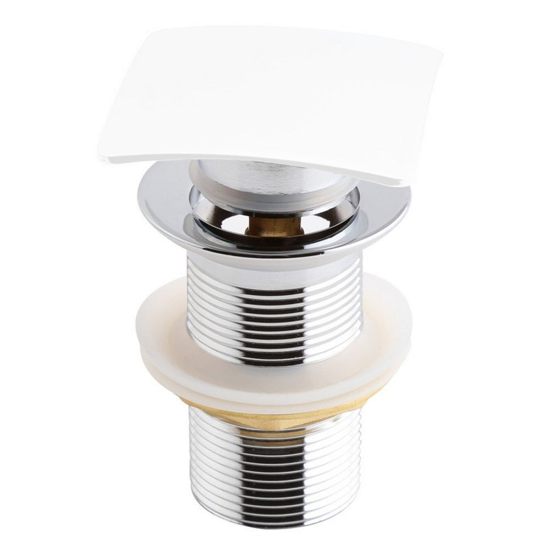 Kube Bath P102NO-WH Solid Brass Square Pop-Up Drain without Overflow, White