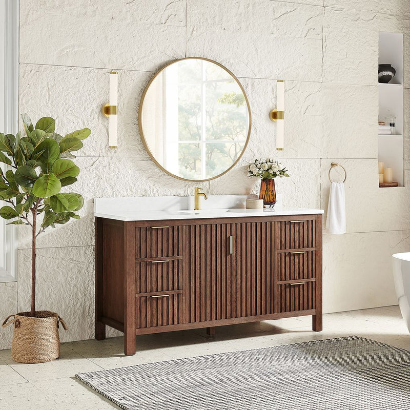 Vinnova 704260-AD-GW Shenzhen 60" Single Sink Bath Vanity in Aged Dark Brown Oak