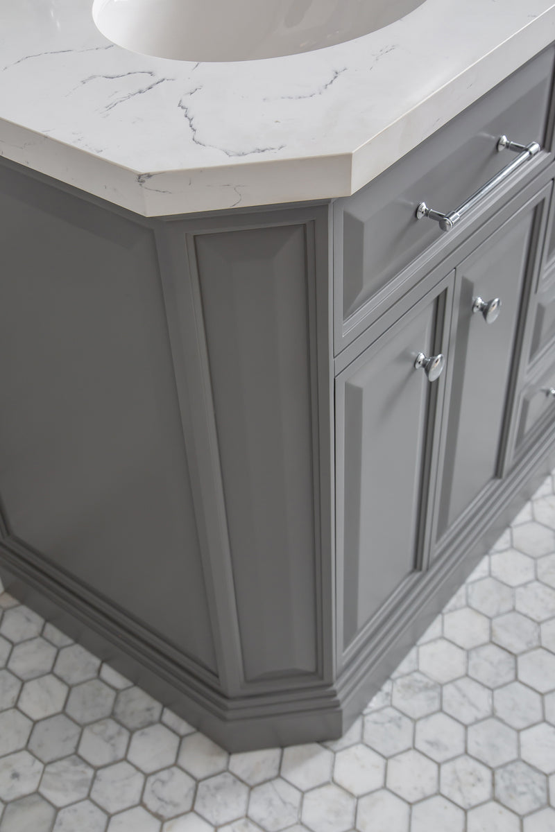 Water Creation PA60QZ01 - Palace 60 In. Double Sink Pre-Assembled Contemporary Style Bathroom Vanity With 1-9/16" Carrara White Engineered Marble Top And Chrome Hardware