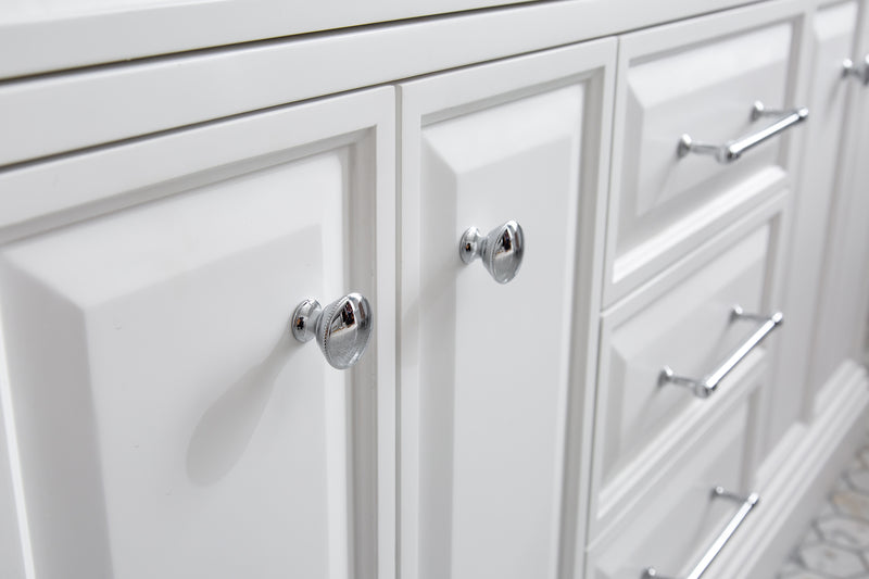 Water Creation PA60QZ01 - Palace 60 In. Double Sink Pre-Assembled Contemporary Style Bathroom Vanity With 1-9/16" Carrara White Engineered Marble Top And Chrome Hardware