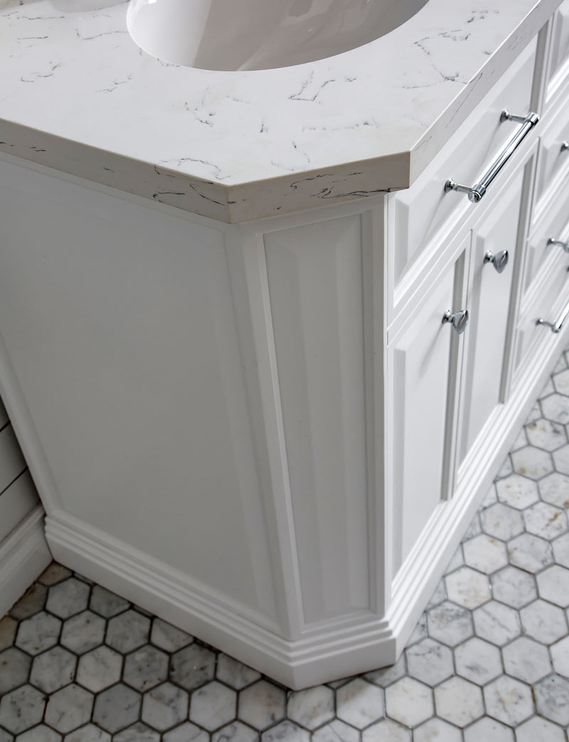 Water Creation PA60QZ01 - Palace 60 In. Double Sink Pre-Assembled Contemporary Style Bathroom Vanity With 1-9/16" Carrara White Engineered Marble Top And Chrome Hardware