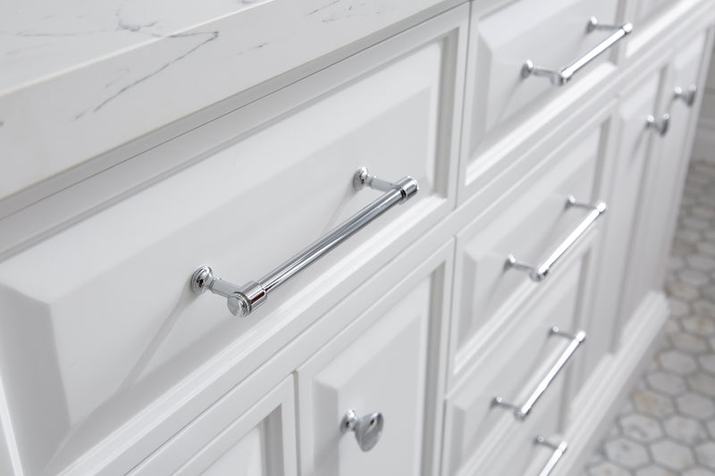 Water Creation PA60QZ01 - Palace 60 In. Double Sink Pre-Assembled Contemporary Style Bathroom Vanity With 1-9/16" Carrara White Engineered Marble Top And Chrome Hardware