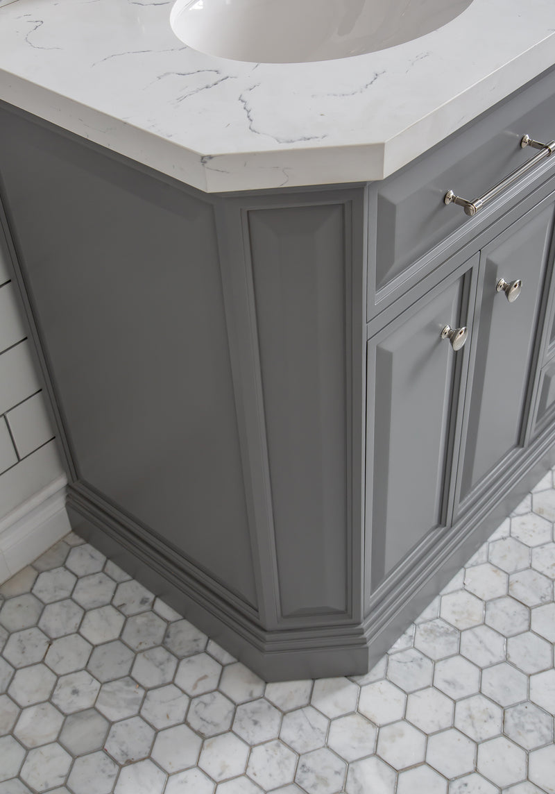 Water Creation PA60QZ05 - Palace 60 In. Double Sink Pre-Assembled Contemporary Style Bathroom Vanity With 1-9/16" Carrara White Engineered Marble Top And Polished Nickel Hardware