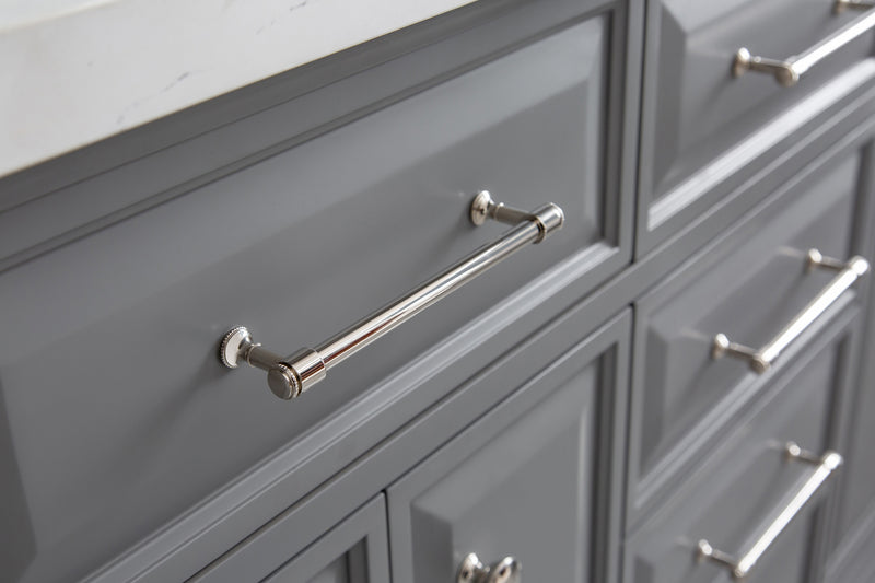 Water Creation PA60QZ05 - Palace 60 In. Double Sink Pre-Assembled Contemporary Style Bathroom Vanity With 1-9/16" Carrara White Engineered Marble Top And Polished Nickel Hardware