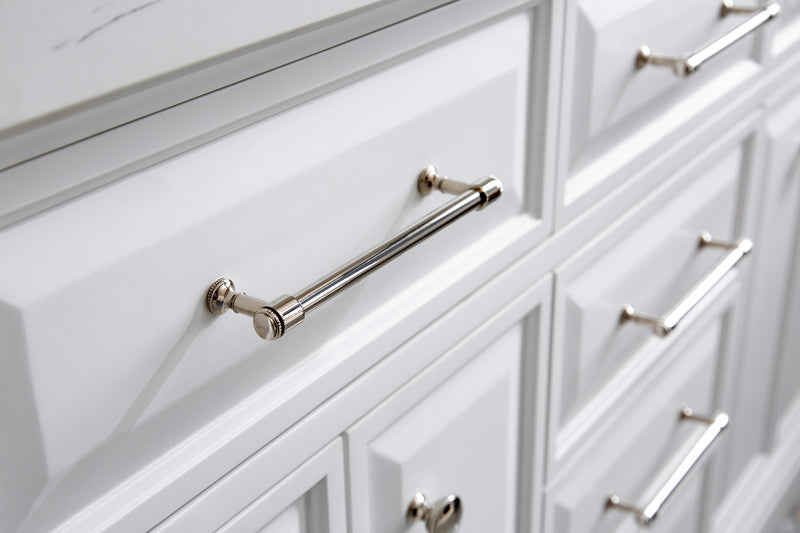Water Creation PA60QZ05 - Palace 60 In. Double Sink Pre-Assembled Contemporary Style Bathroom Vanity With 1-9/16" Carrara White Engineered Marble Top And Polished Nickel Hardware