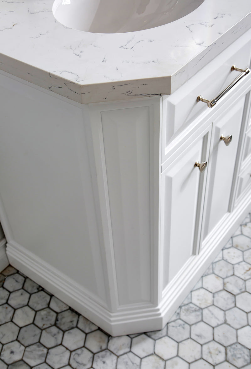 Water Creation PA60QZ05 - Palace 60 In. Double Sink Pre-Assembled Contemporary Style Bathroom Vanity With 1-9/16" Carrara White Engineered Marble Top And Polished Nickel Hardware