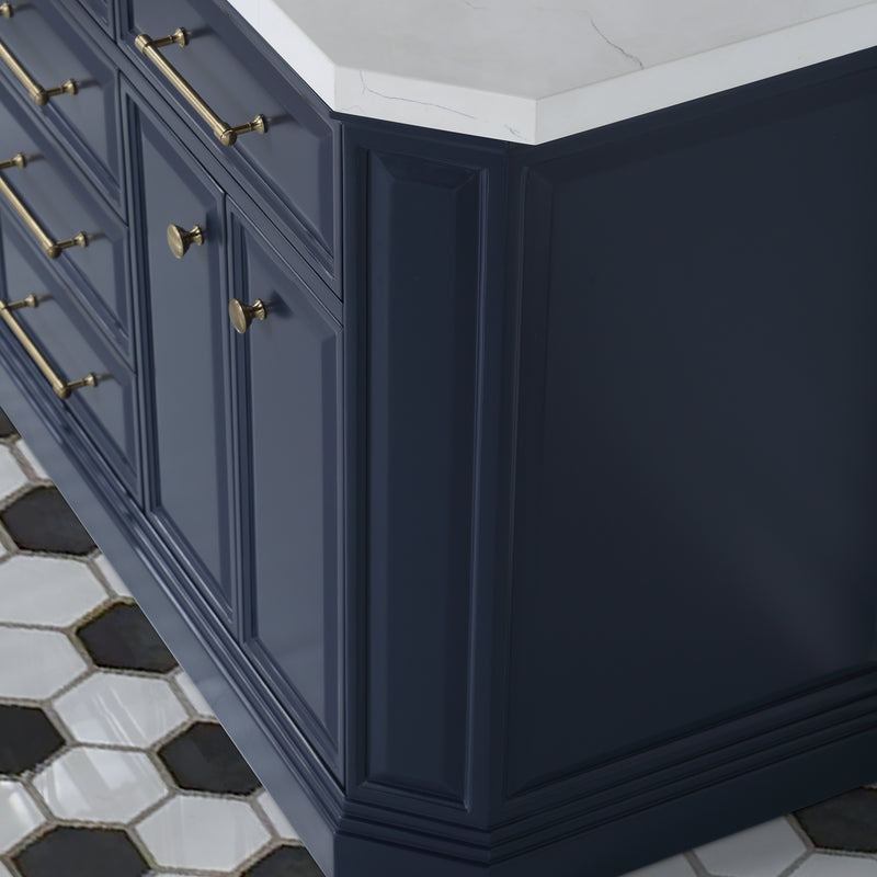 Water Creation PA60QZ06 - Palace 60 In. Double Sink Pre-Assembled Contemporary Style Bathroom Vanity With 1-9/16" Carrara White Engineered Marble Top And Satin Gold Hardware