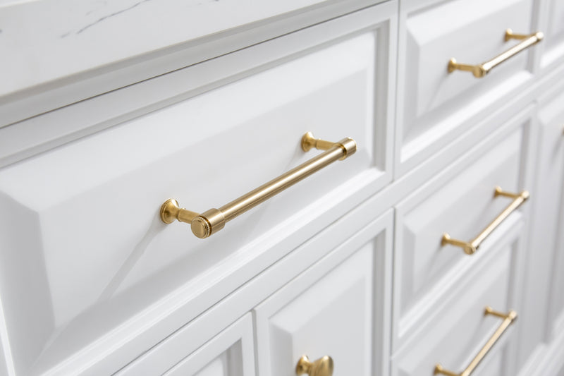 Water Creation PA60QZ06 - Palace 60 In. Double Sink Pre-Assembled Contemporary Style Bathroom Vanity With 1-9/16" Carrara White Engineered Marble Top And Satin Gold Hardware