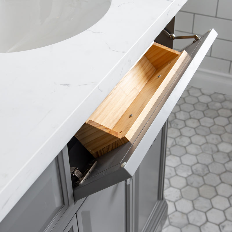 Water Creation PA72QZ01 - Palace 72 In. Double Sink Pre-Assembled Contemporary Style Bathroom Vanity With 1-9/16" Carrara White Engineered Marble Top And Chrome Hardware