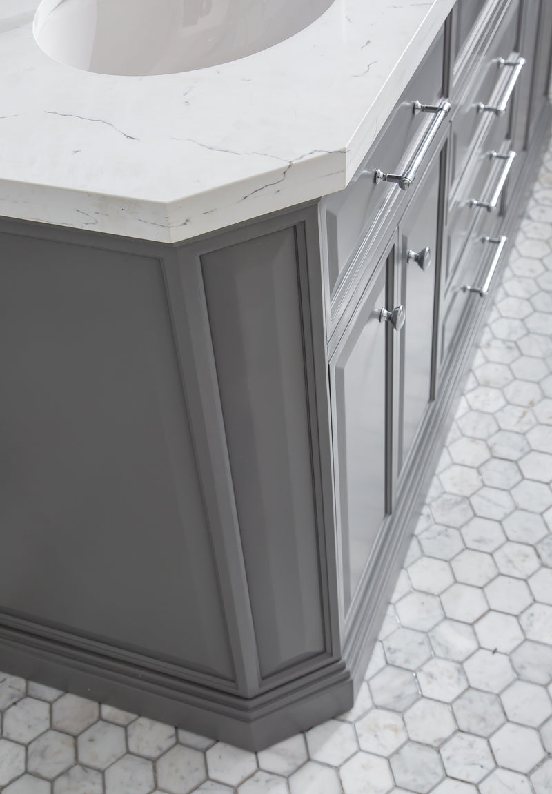 Water Creation PA72QZ01 - Palace 72 In. Double Sink Pre-Assembled Contemporary Style Bathroom Vanity With 1-9/16" Carrara White Engineered Marble Top And Chrome Hardware