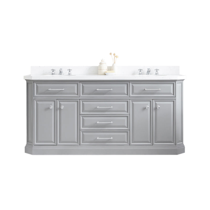 Water Creation PA72QZ01 - Palace 72 In. Double Sink Pre-Assembled Contemporary Style Bathroom Vanity With 1-9/16" Carrara White Engineered Marble Top And Chrome Hardware