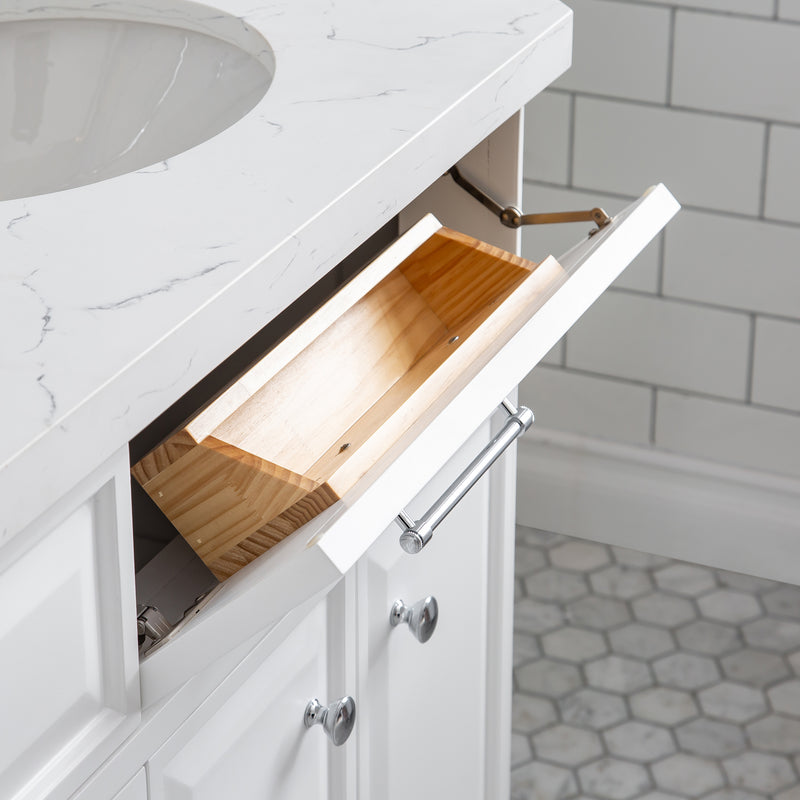 Water Creation PA72QZ01 - Palace 72 In. Double Sink Pre-Assembled Contemporary Style Bathroom Vanity With 1-9/16" Carrara White Engineered Marble Top And Chrome Hardware