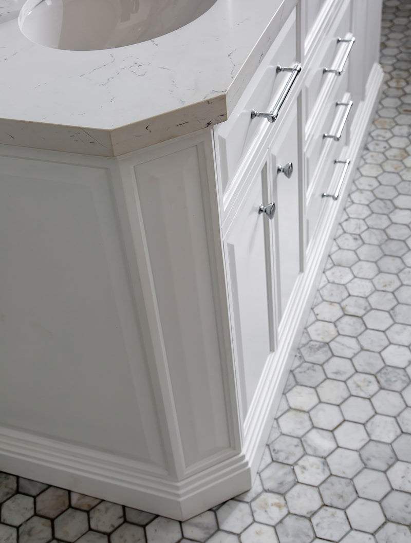 Water Creation PA72QZ01 - Palace 72 In. Double Sink Pre-Assembled Contemporary Style Bathroom Vanity With 1-9/16" Carrara White Engineered Marble Top And Chrome Hardware
