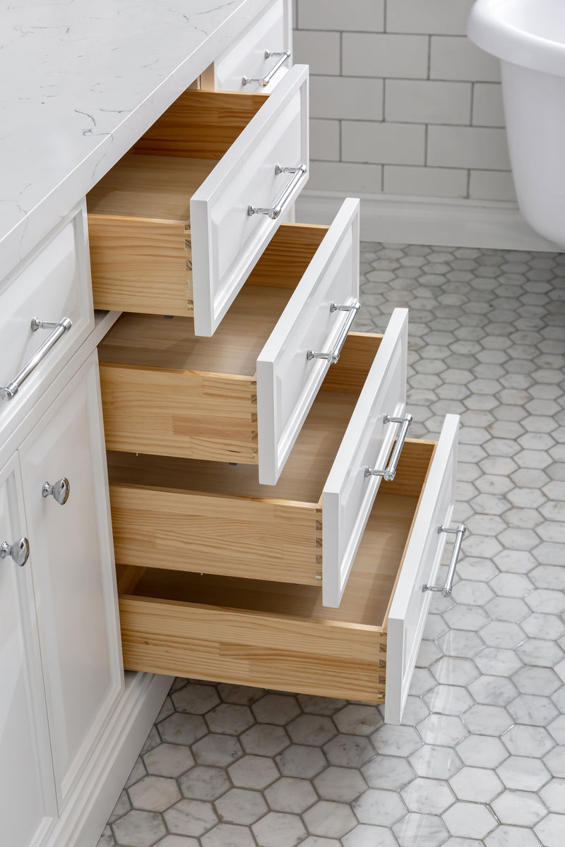 Water Creation PA72QZ01 - Palace 72 In. Double Sink Pre-Assembled Contemporary Style Bathroom Vanity With 1-9/16" Carrara White Engineered Marble Top And Chrome Hardware