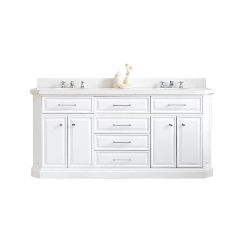 Water Creation PA72QZ01 - Palace 72 In. Double Sink Pre-Assembled Contemporary Style Bathroom Vanity With 1-9/16" Carrara White Engineered Marble Top And Chrome Hardware