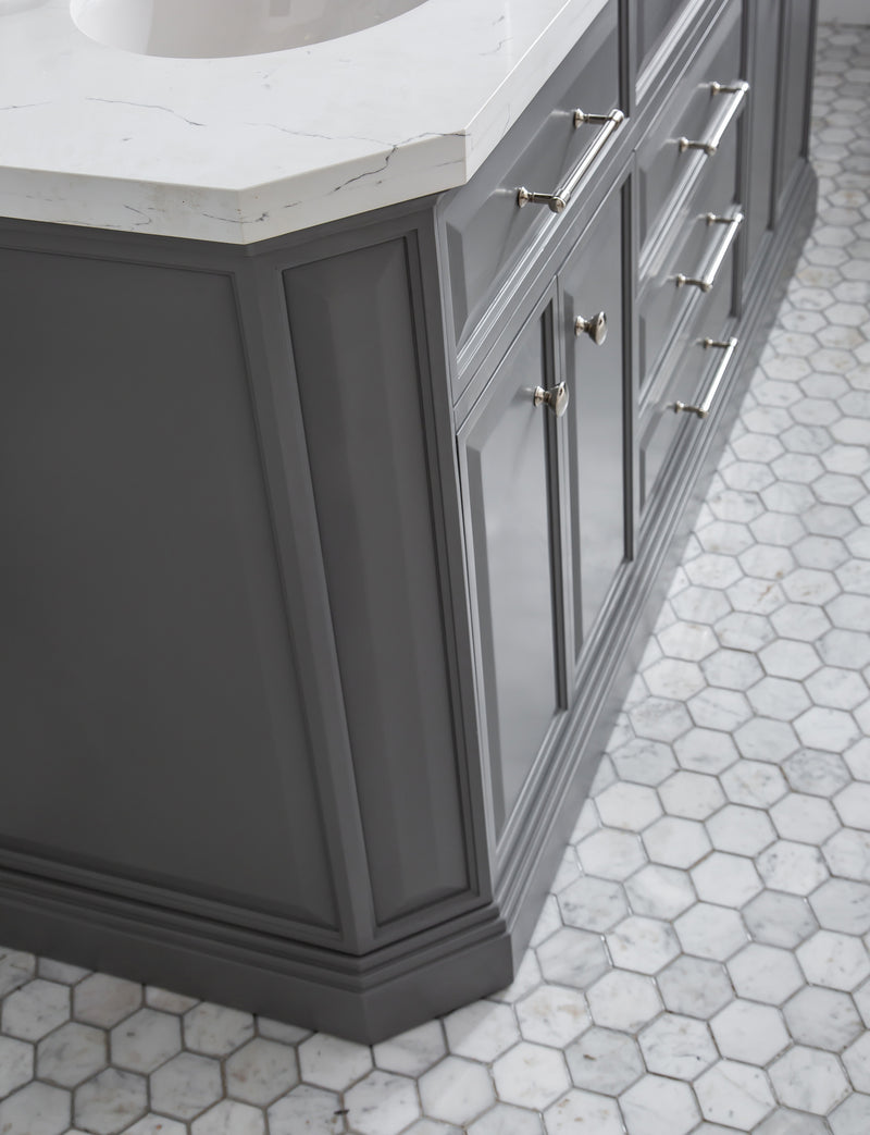 Water Creation PA72QZ05 - Palace 72 In. Double Sink Pre-Assembled Contemporary Style Bathroom Vanity With 1-9/16" Carrara White Engineered Marble Top And Polished Nickel Hardware