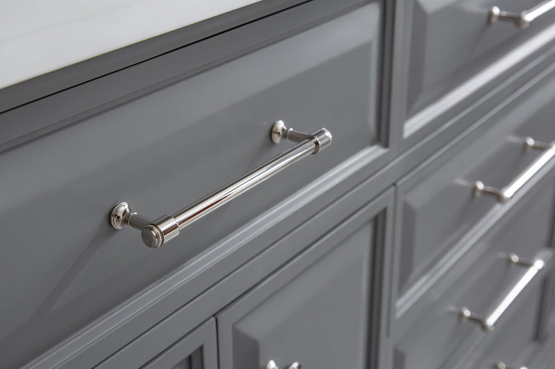Water Creation PA72QZ05 - Palace 72 In. Double Sink Pre-Assembled Contemporary Style Bathroom Vanity With 1-9/16" Carrara White Engineered Marble Top And Polished Nickel Hardware